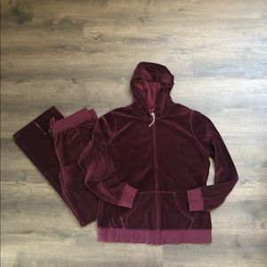 Burgundy Hooded Velour Pantsuit